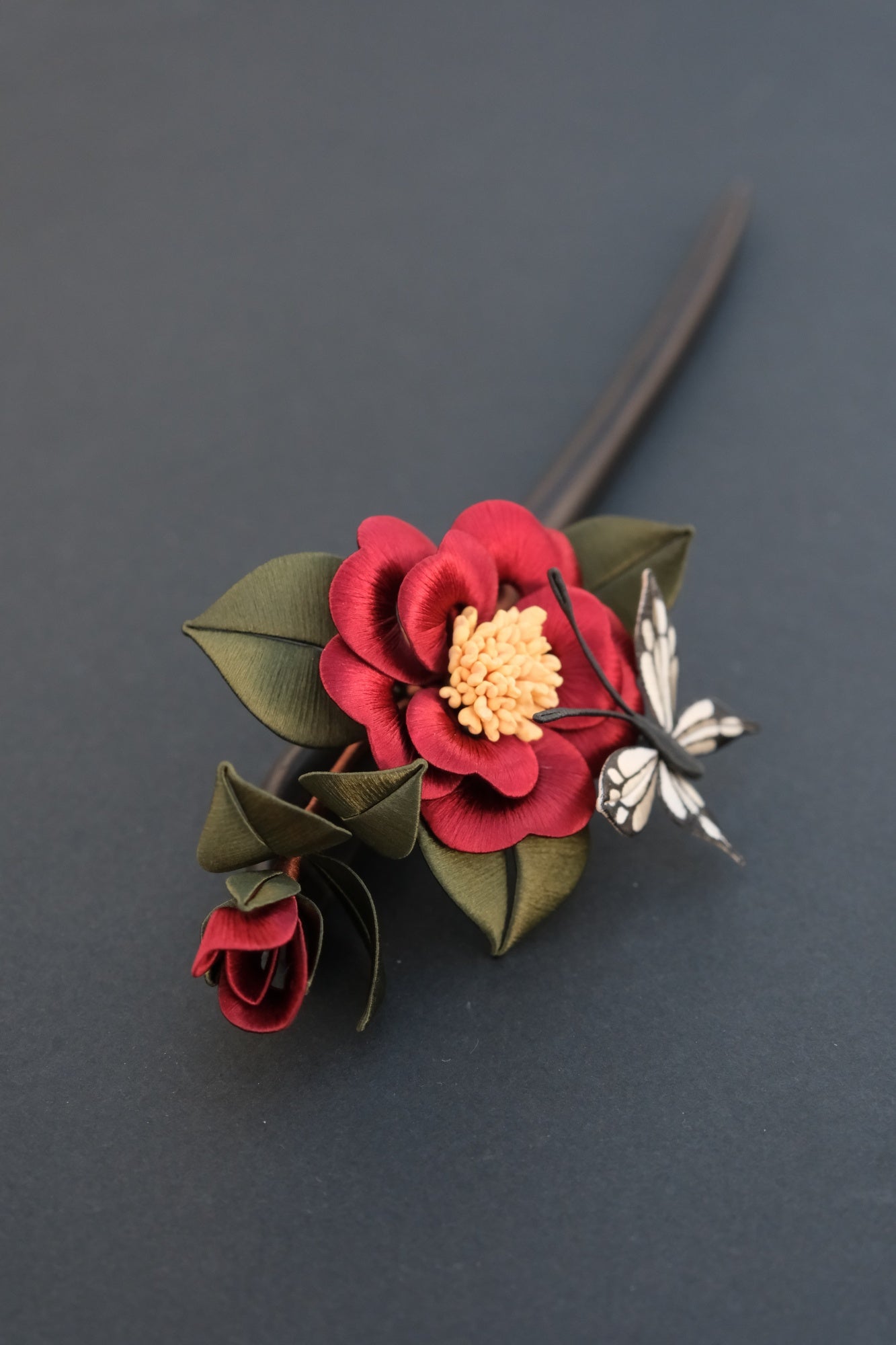 Camellia & Butterfly Sandalwood Hairpin