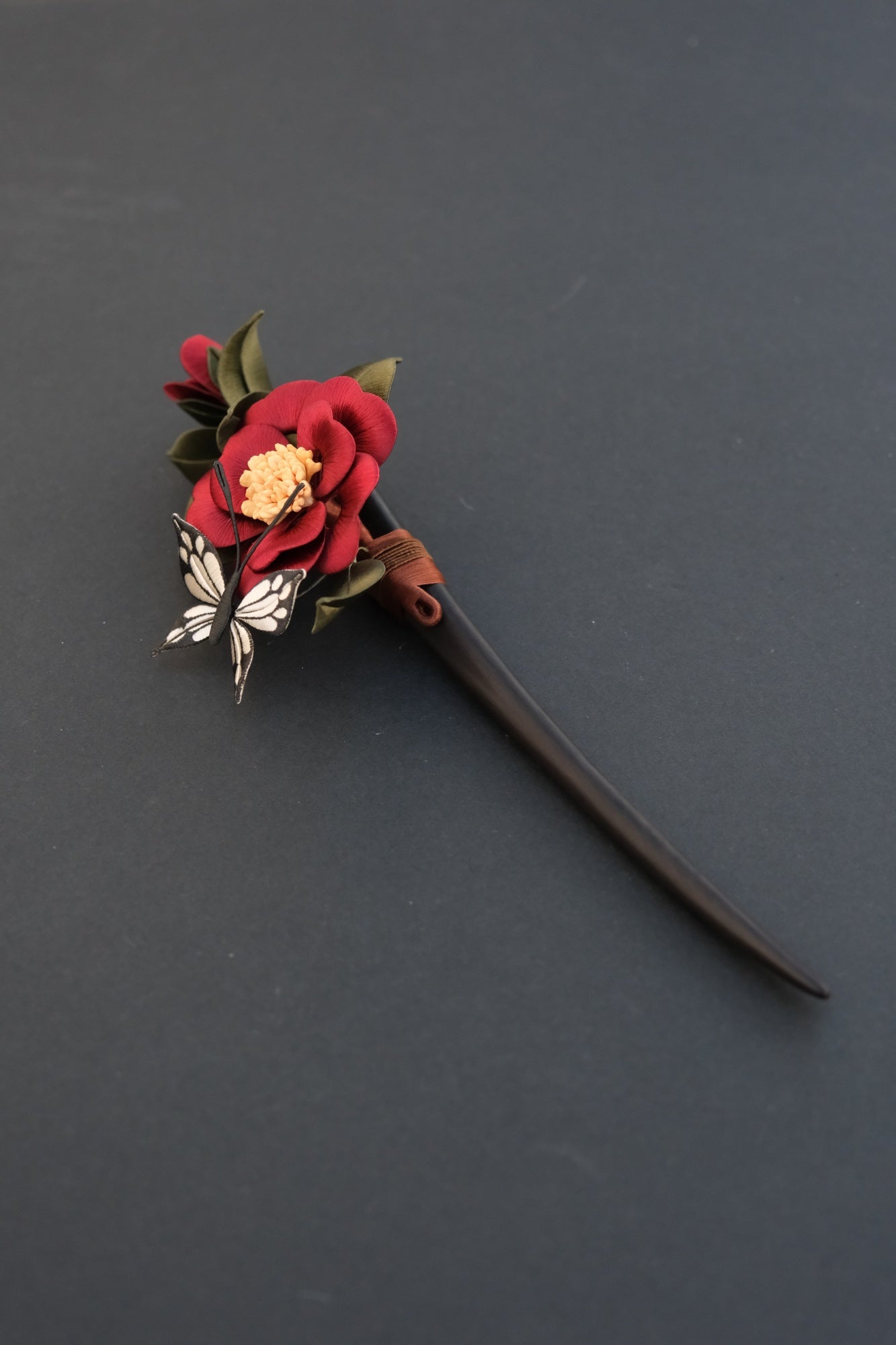 Camellia & Butterfly Sandalwood Hairpin