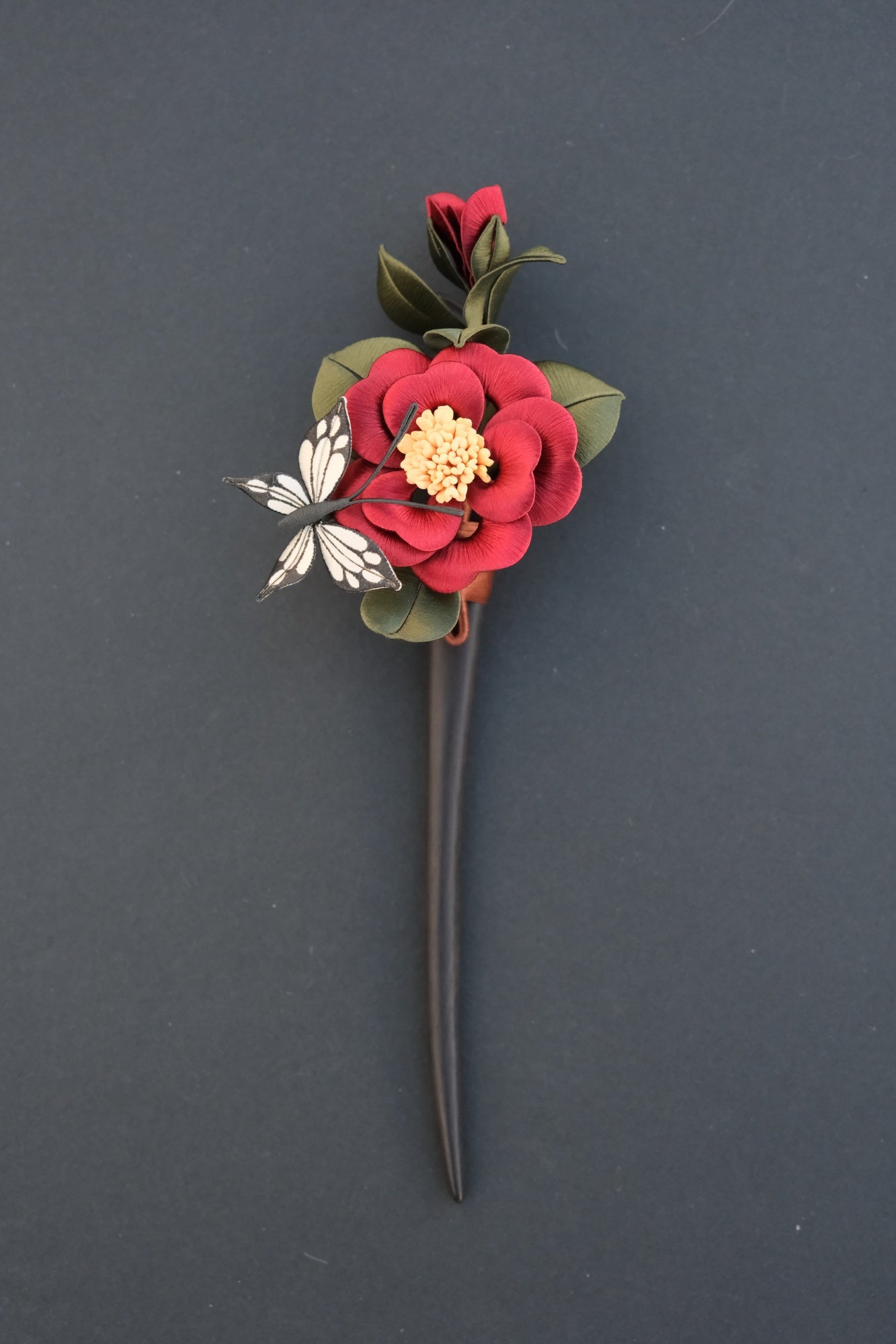 Camellia & Butterfly Sandalwood Hairpin
